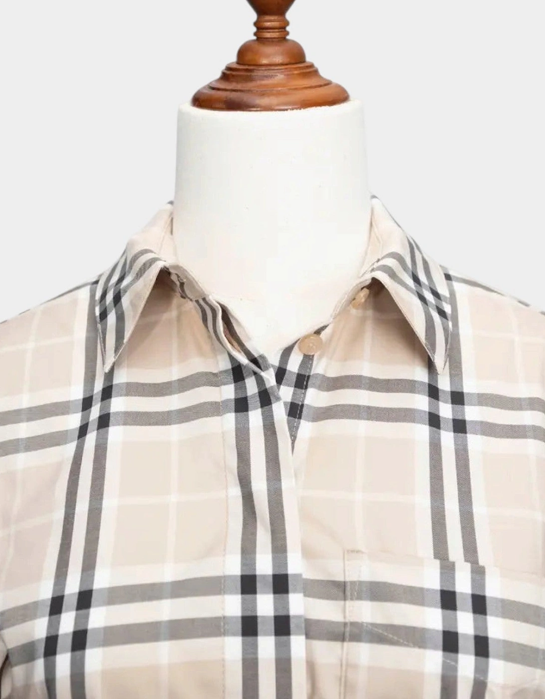 Soft Fawn Check Cotton Belted Dress Beige