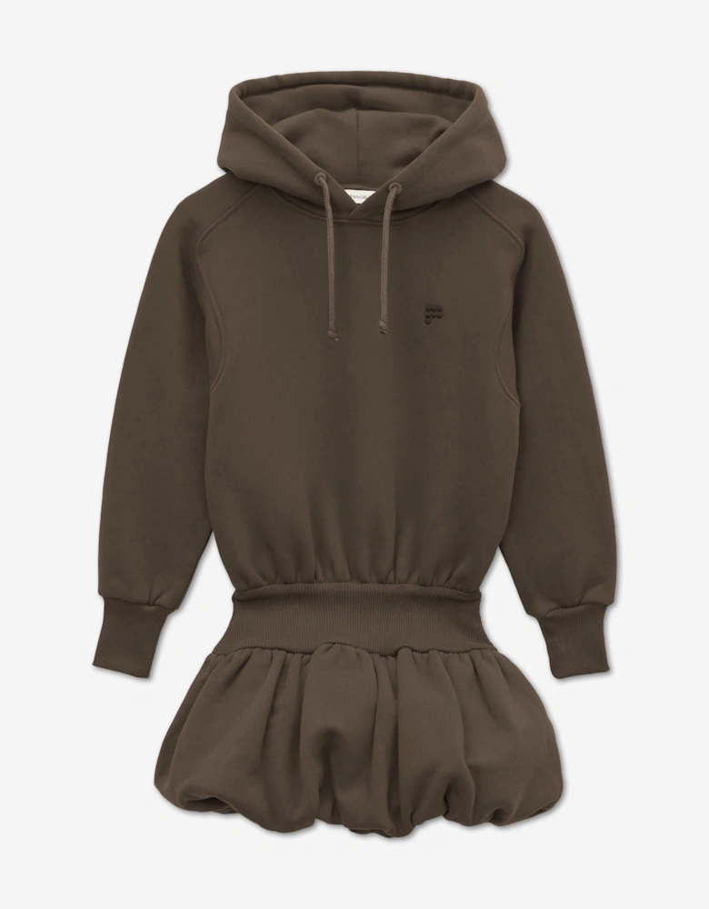 PANGAIA Girls Heavyweight Hoodie Balloon Dress in Brown