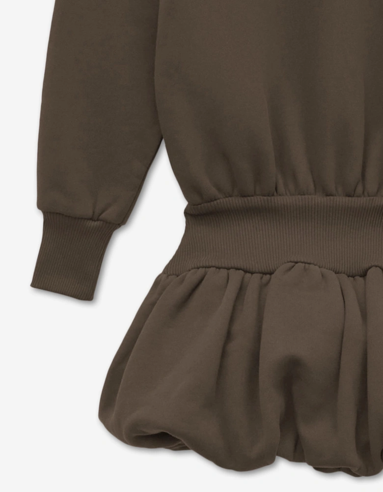 PANGAIA Girls Heavyweight Hoodie Balloon Dress in Brown