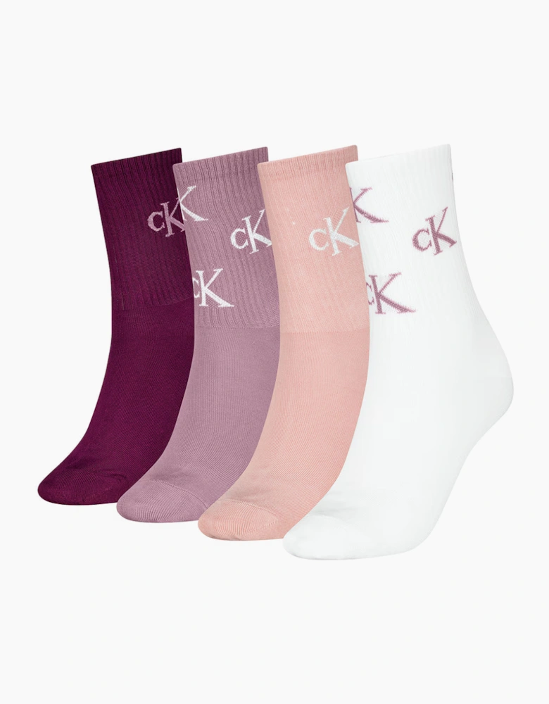 Calvin Klein 4 Pack Giftbox Lurex AOP Womens Crew Socks Multicolour
