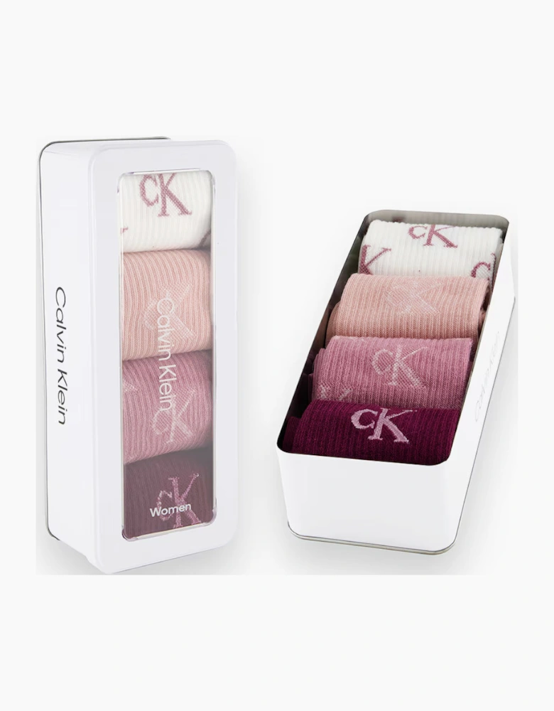 Calvin Klein 4 Pack Giftbox Lurex AOP Womens Crew Socks Multicolour
