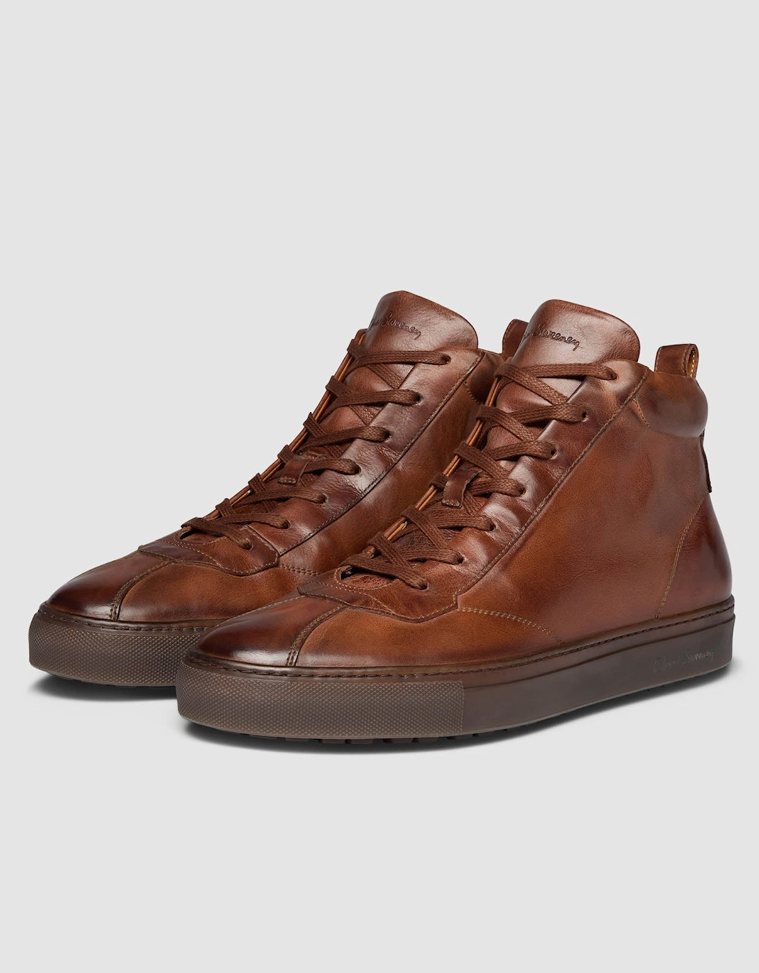 Oliver Sweeney Defeza Mens Calf Leather Retro Hi-Tops - Dark Tan