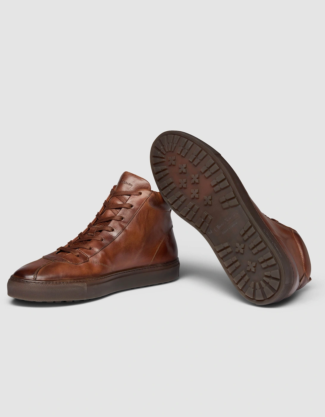 Oliver Sweeney Defeza Mens Calf Leather Retro Hi-Tops - Dark Tan