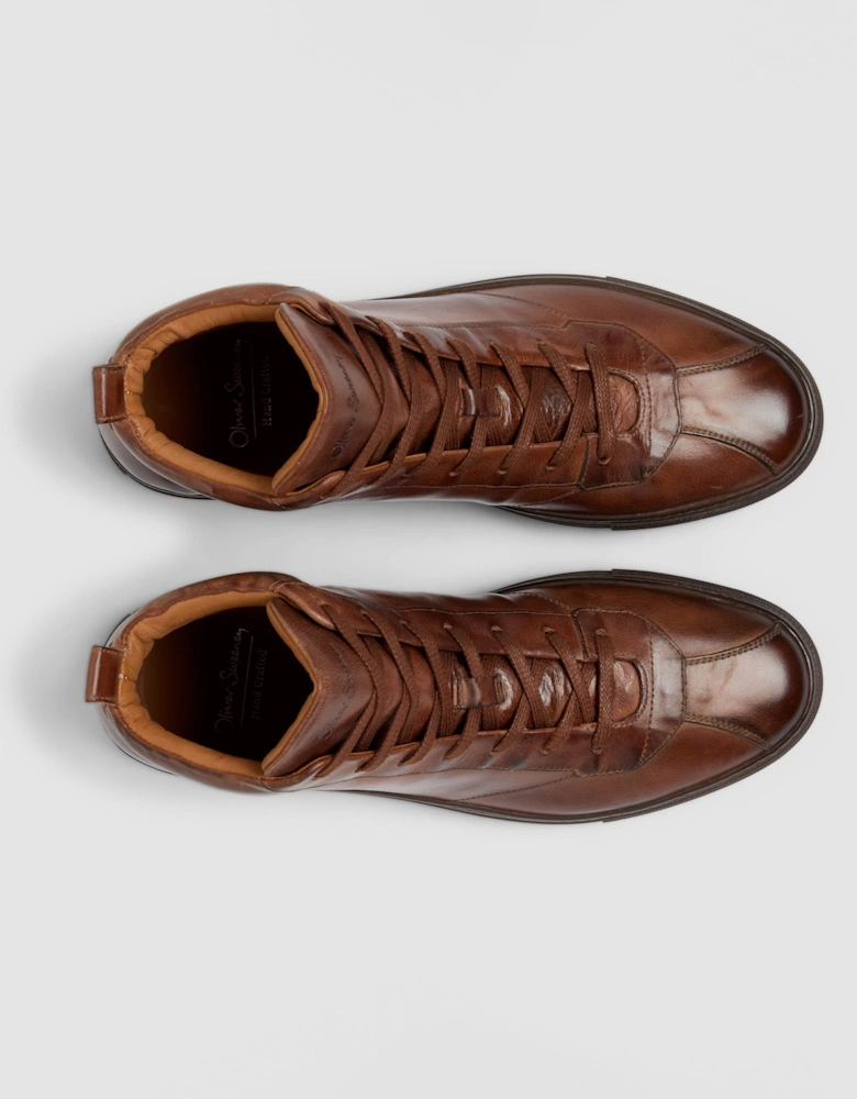 Oliver Sweeney Defeza Mens Calf Leather Retro Hi-Tops - Dark Tan