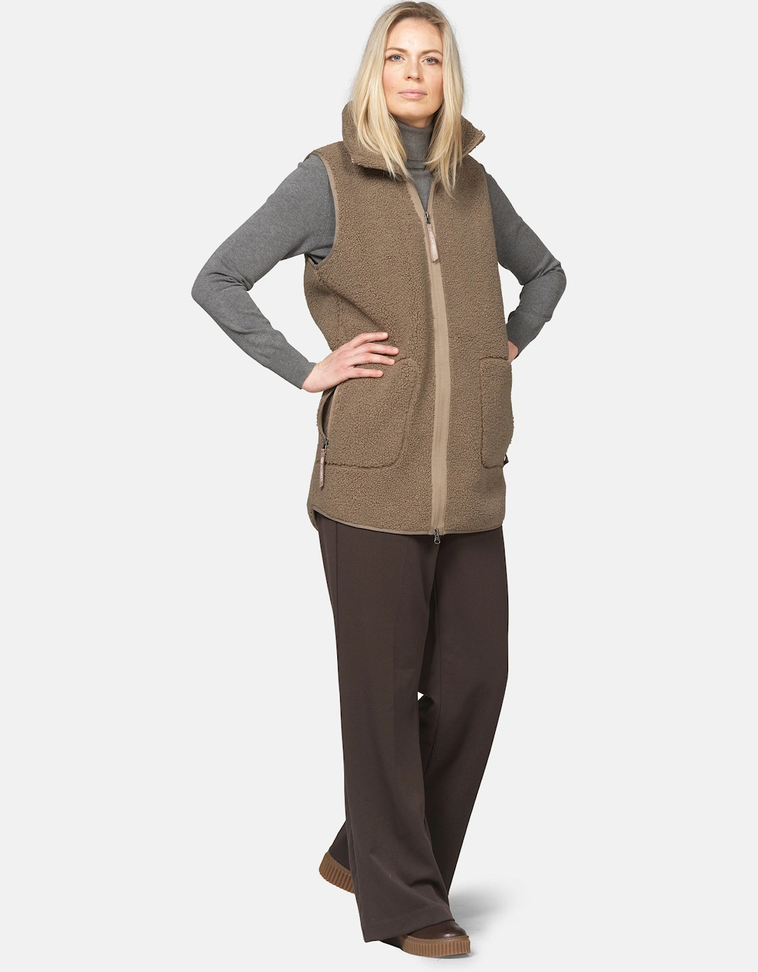 Ilse Jacobsen Long Pile Womens Gilet - Greige 105