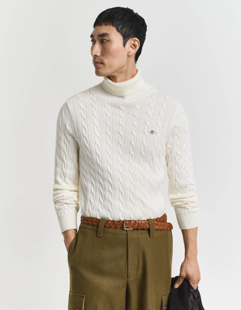 GANT Mens Cotton Cable Turtle Neck Sweater - 130 Cream
