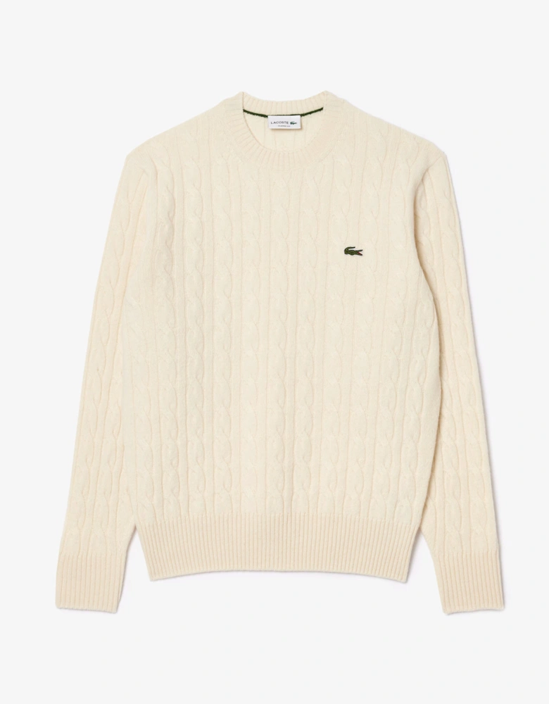 Lacoste Carded Wool Cable Knit Crew Neck Mens Sweater - Lapland XFJ