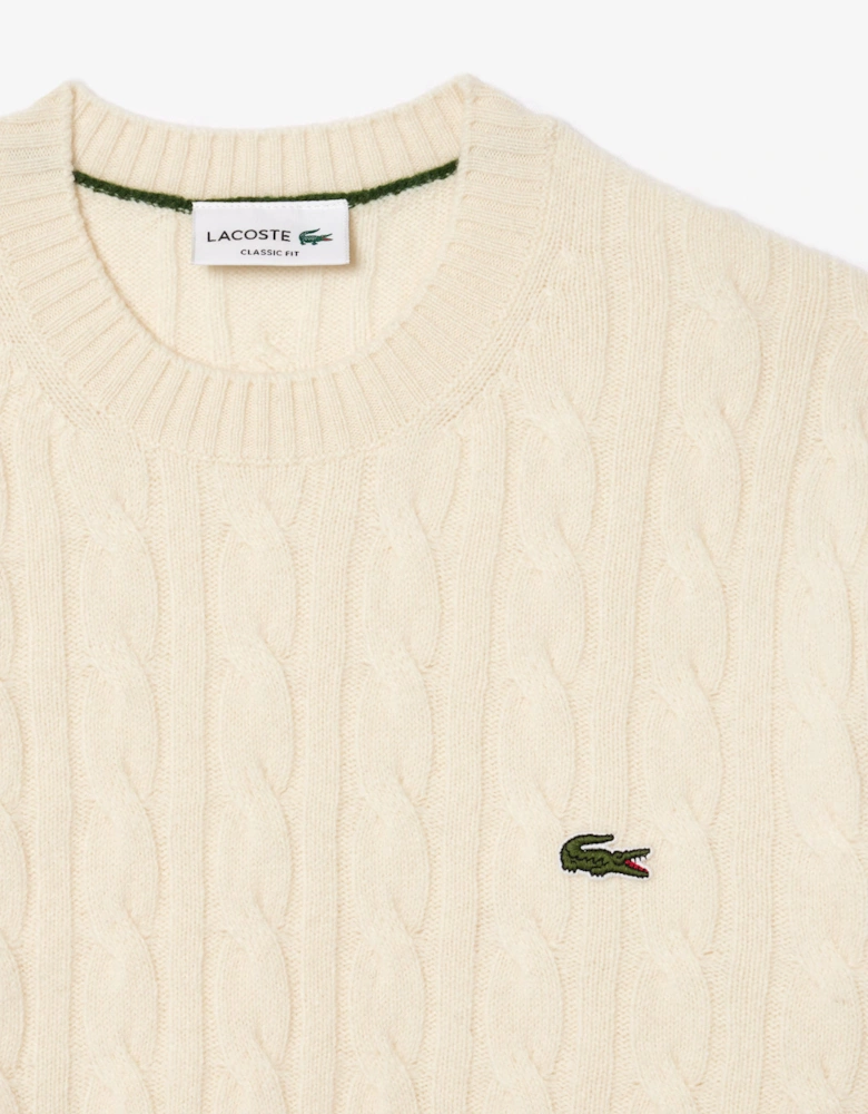 Lacoste Carded Wool Cable Knit Crew Neck Mens Sweater - Lapland XFJ