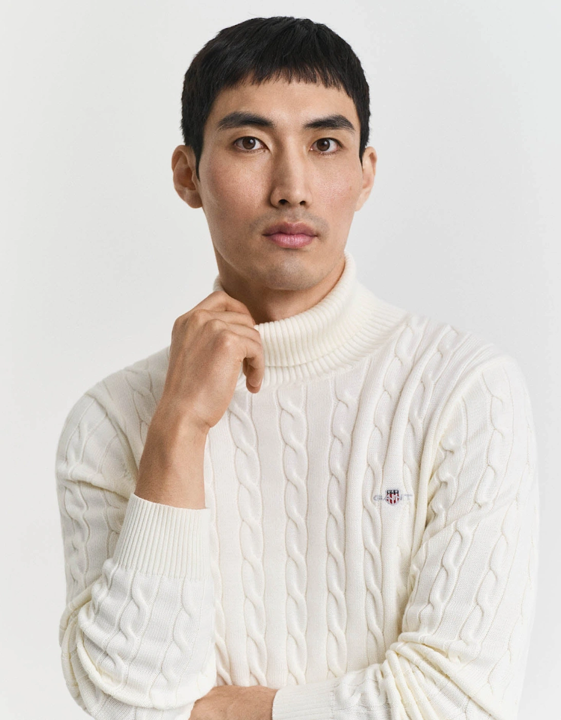 GANT Mens Cotton Cable Turtle Neck Sweater - 130 Cream