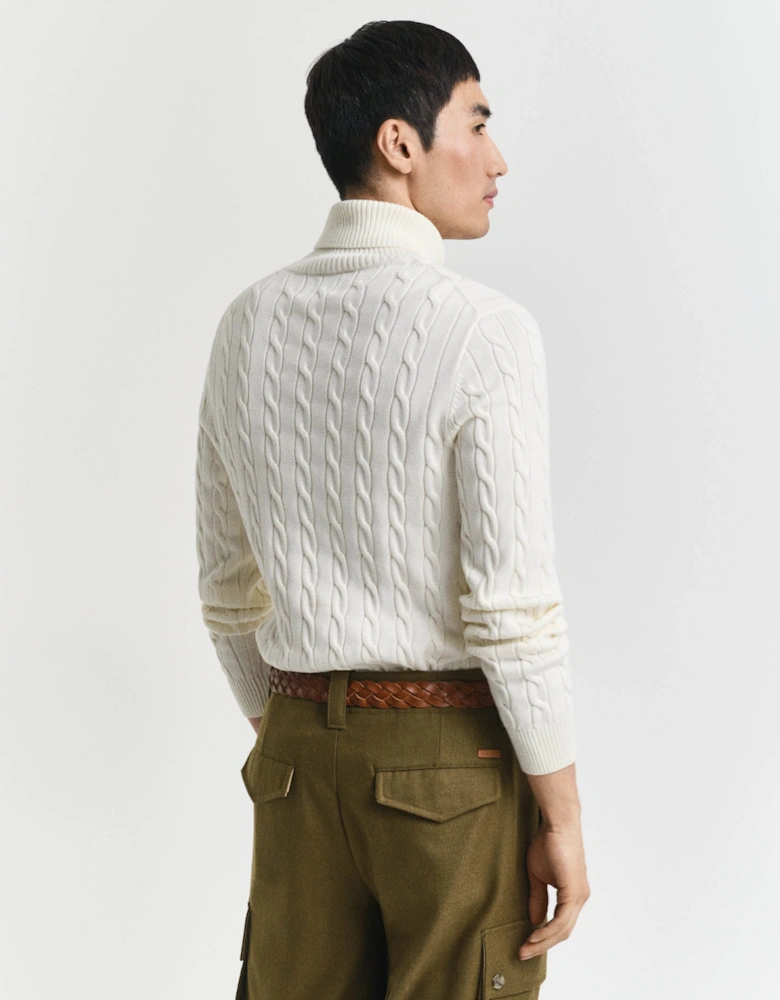 GANT Mens Cotton Cable Turtle Neck Sweater - 130 Cream