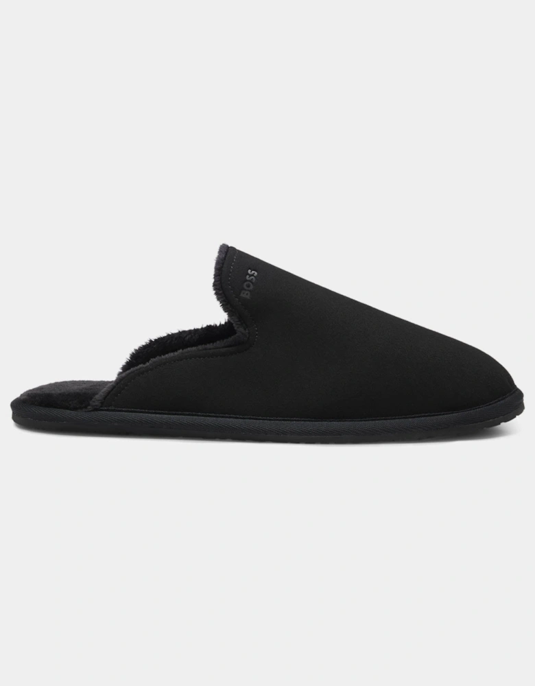 BOSS Orange Mens Shearling-lined slip-on slippers with logo detail - Black 001