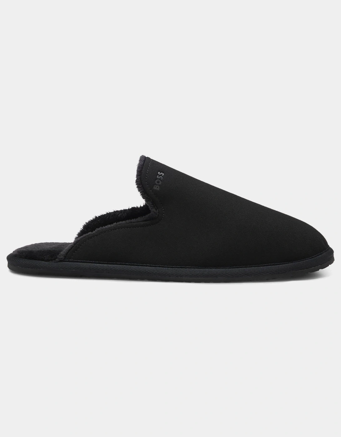 BOSS Orange Mens Shearling-lined slip-on slippers with logo detail - Black 001
