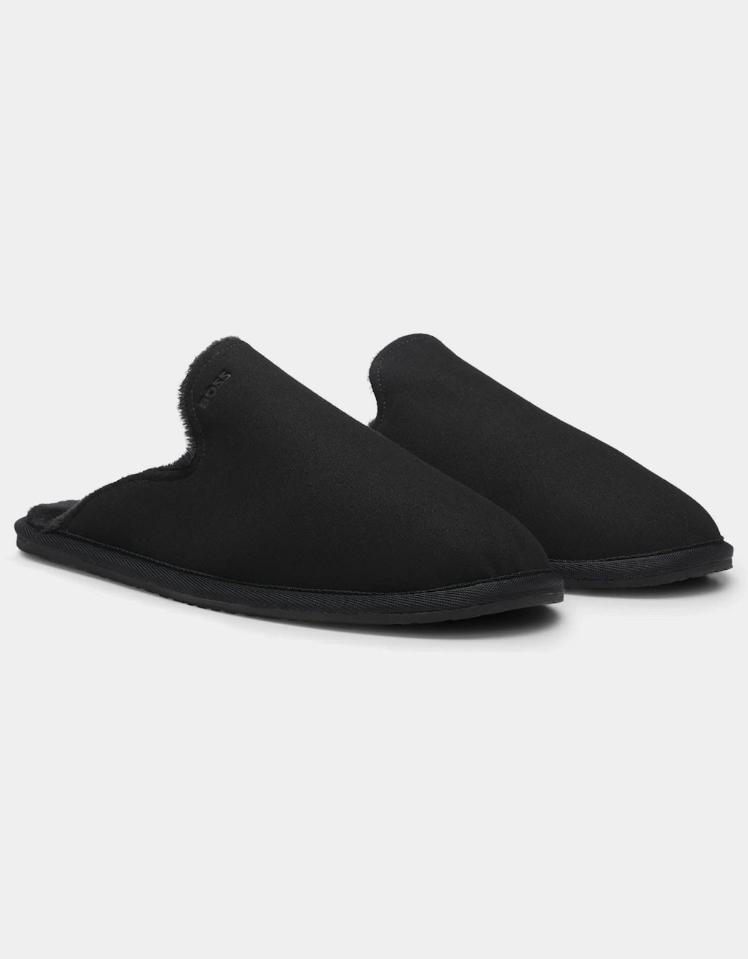 BOSS Orange Mens Shearling-lined slip-on slippers with logo detail - Black 001