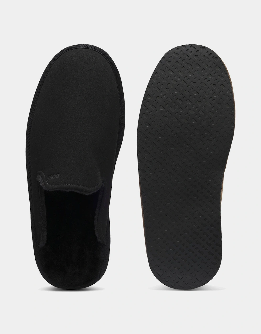 BOSS Orange Mens Shearling-lined slip-on slippers with logo detail - Black 001