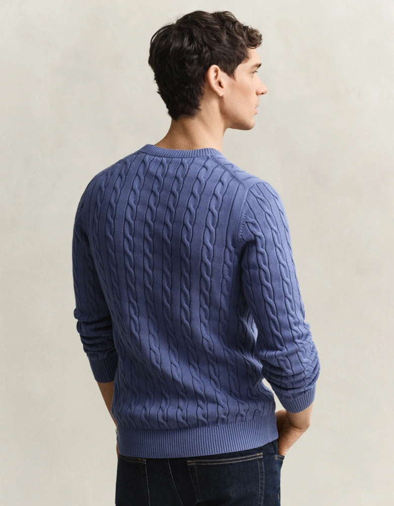 GANT Mens Cotton Cable Knit Crew Neck Jumper - 476 Blue Horizon