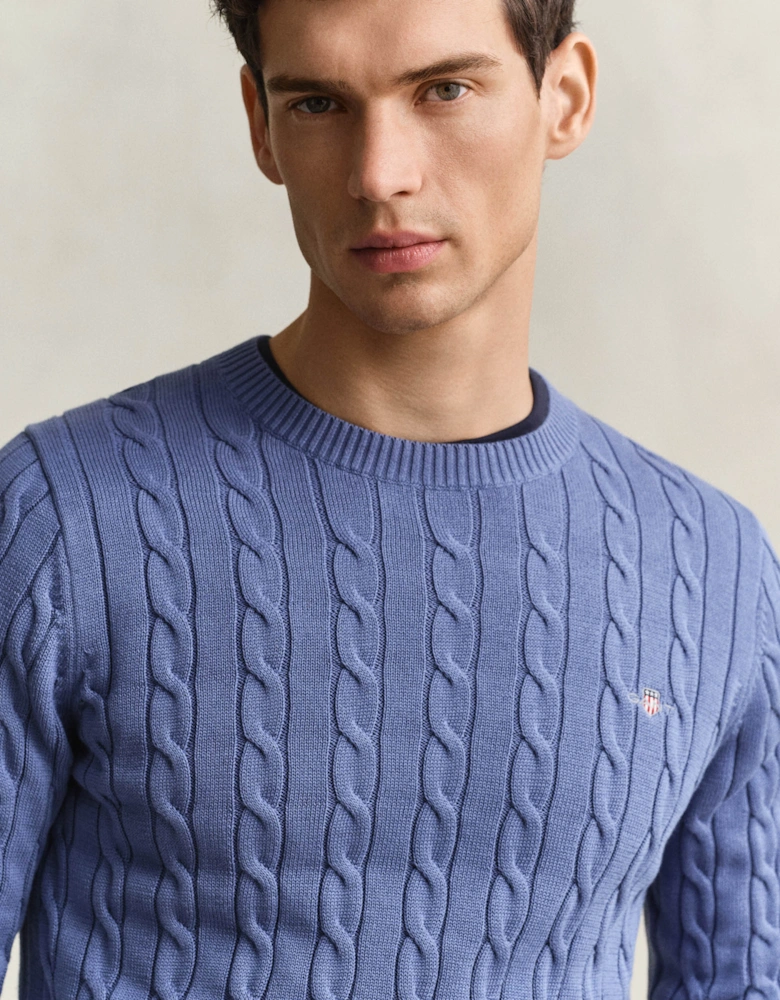 GANT Mens Cotton Cable Knit Crew Neck Jumper - 476 Blue Horizon