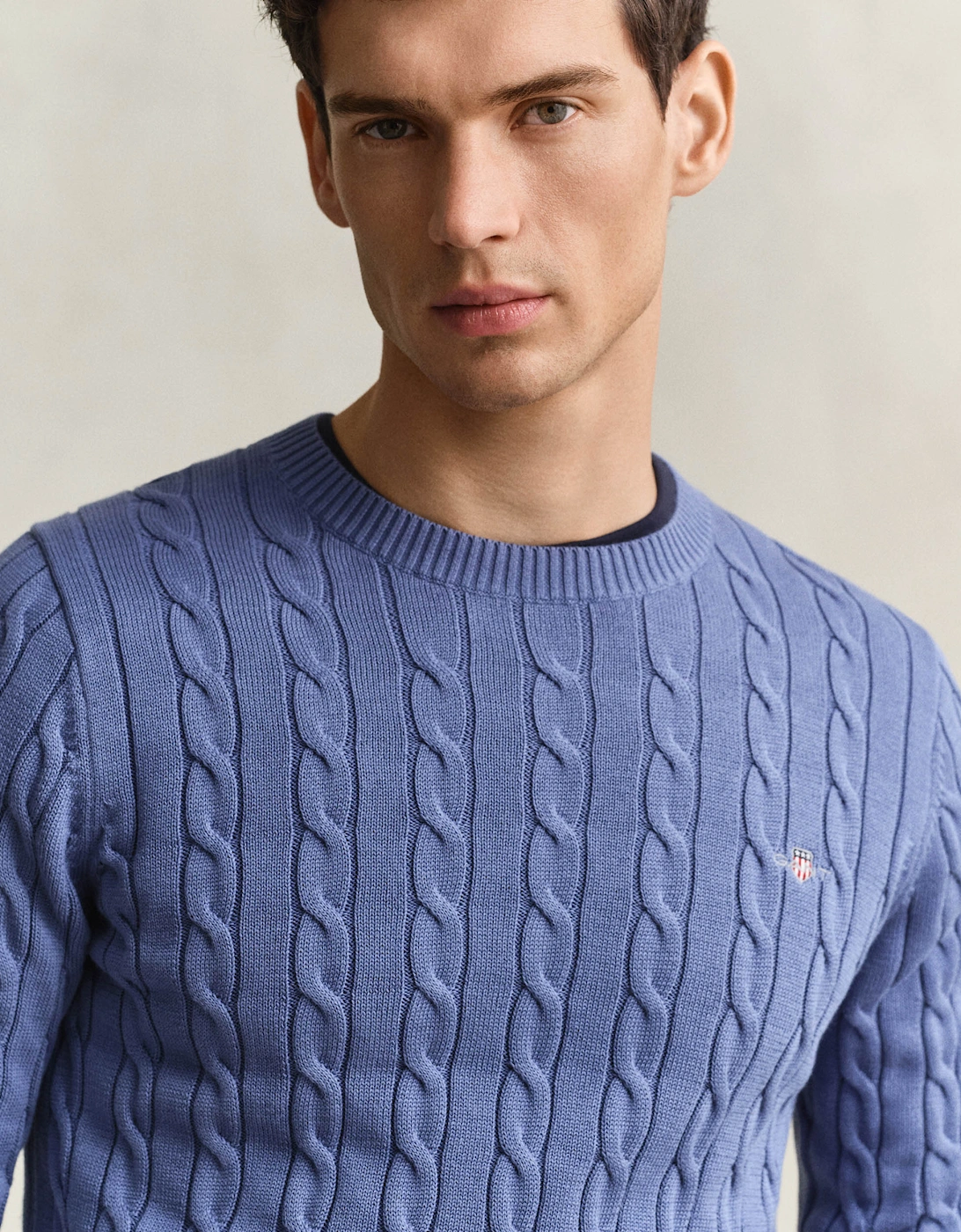 GANT Mens Cotton Cable Knit Crew Neck Jumper - 476 Blue Horizon