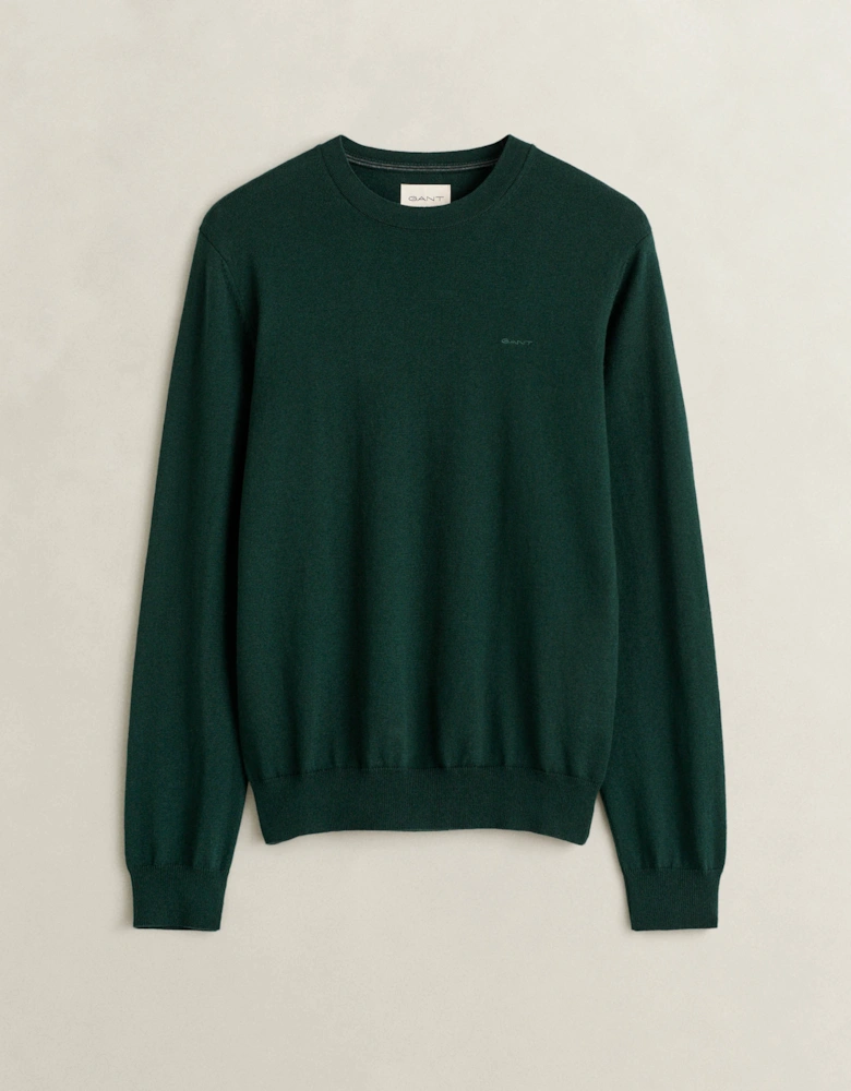 GANT Mens Cotton Wool Crew Neck Sweater - 374 Tartan Green
