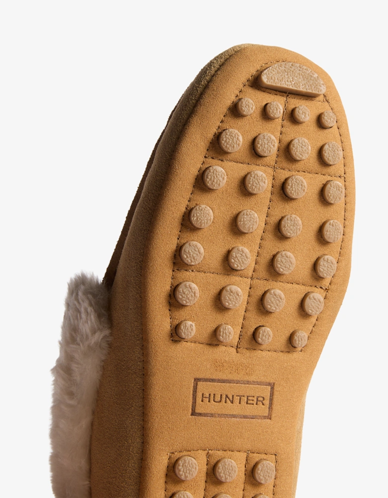 Hunter Womens Sherpa Collar Moccasin Slippers - Natural
