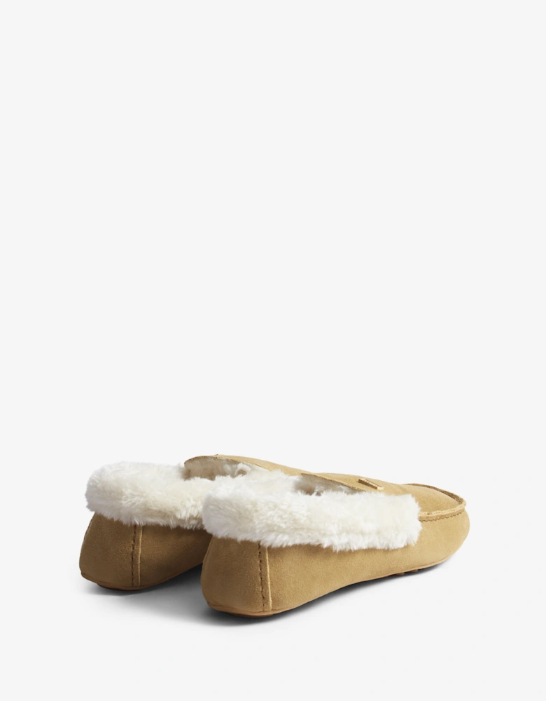 Hunter Womens Sherpa Collar Moccasin Slippers - Natural