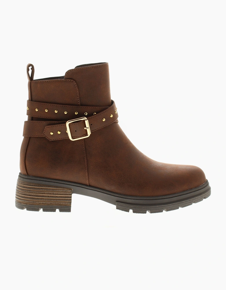 Apache Womens Ankle Boots Millie Pu Zip Fastening brown UK Size