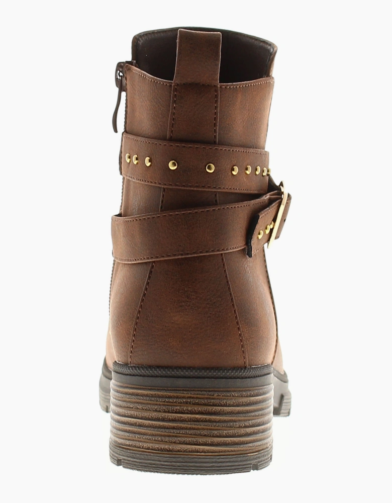 Apache Womens Ankle Boots Millie Pu Zip Fastening brown UK Size