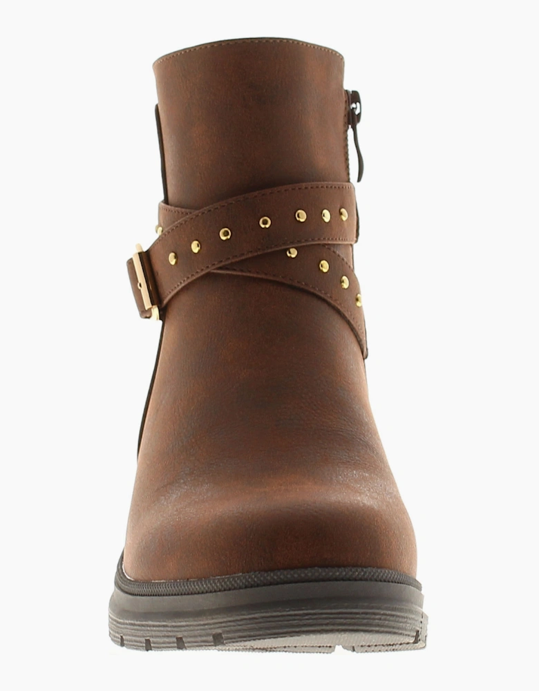 Apache Womens Ankle Boots Millie Pu Zip Fastening brown UK Size