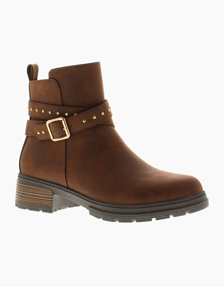 Apache Womens Ankle Boots Millie Pu Zip Fastening brown UK Size
