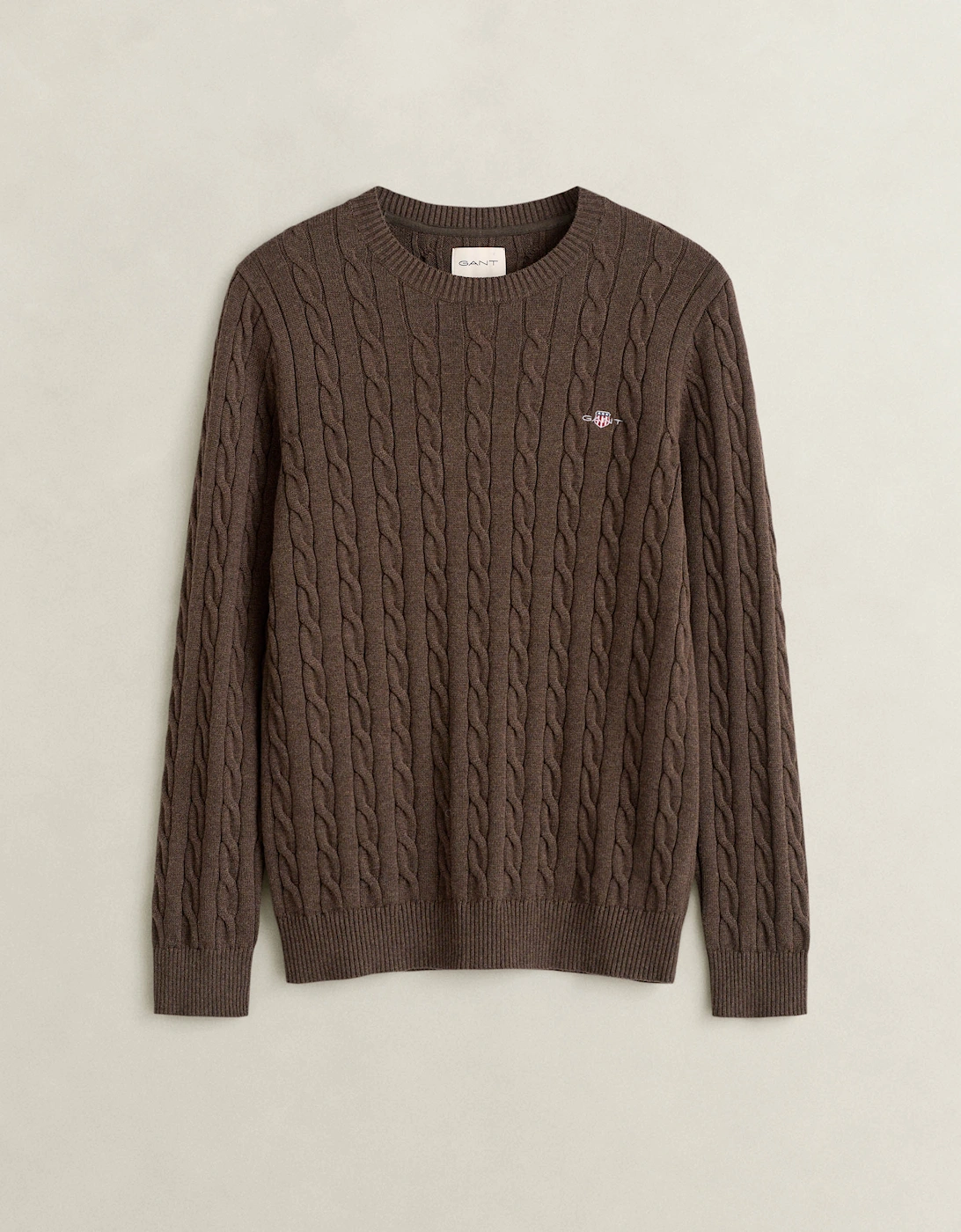 GANT Mens Cotton Cable Knit Crew Neck Jumper - 284 Black Brown Melange