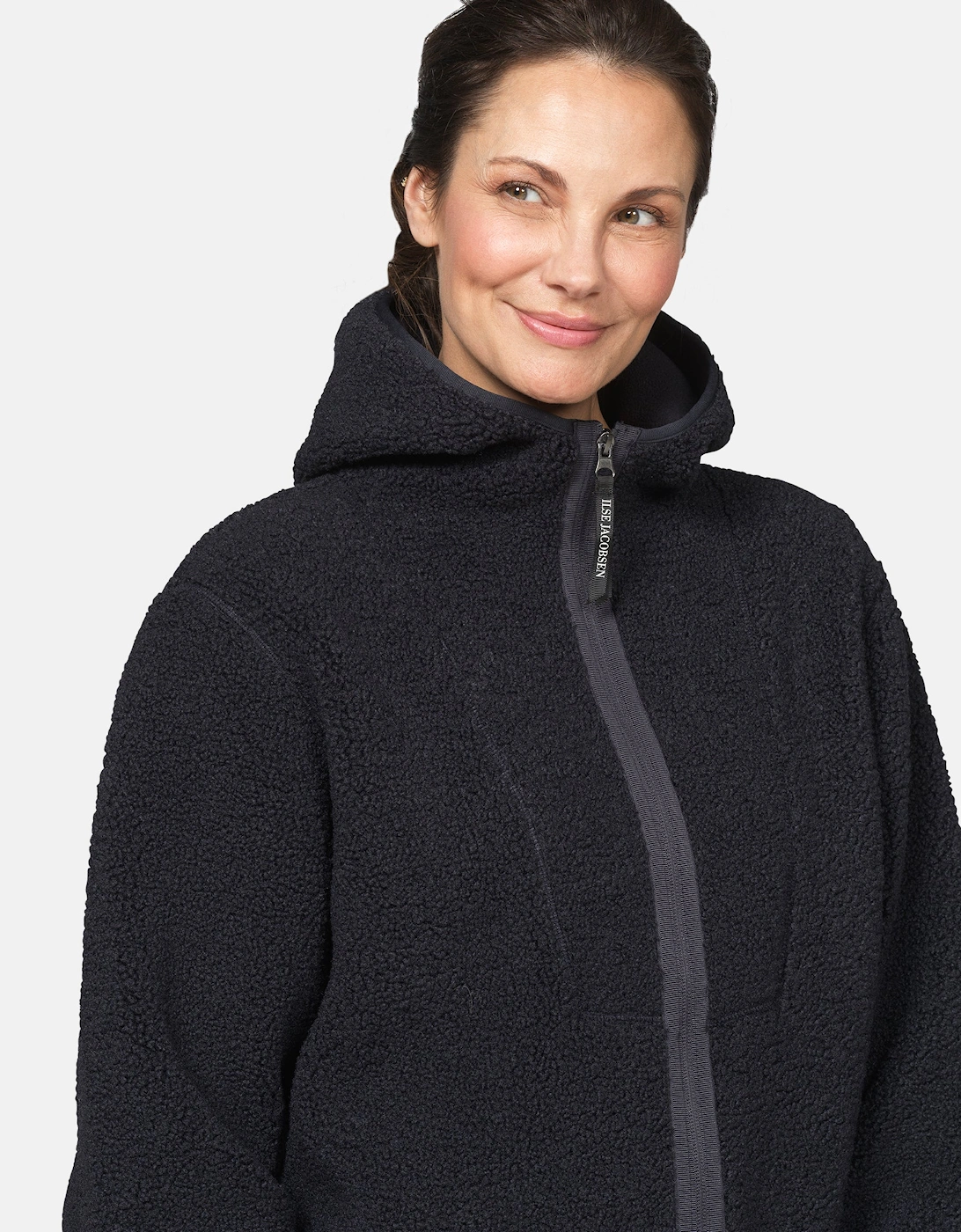 Ilse Jacobsen Bonded Pile Womens Hooded Jacket - Dark Indigo 660