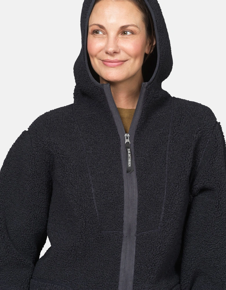 Ilse Jacobsen Bonded Pile Womens Hooded Jacket - Dark Indigo 660