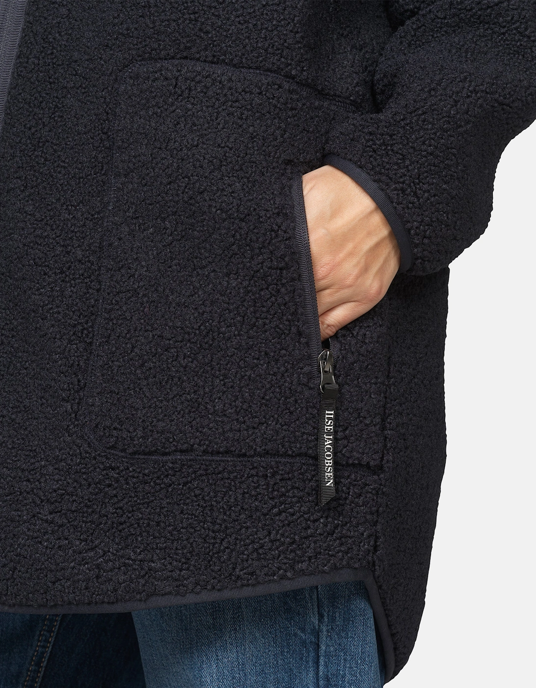 Ilse Jacobsen Bonded Pile Womens Hooded Jacket - Dark Indigo 660