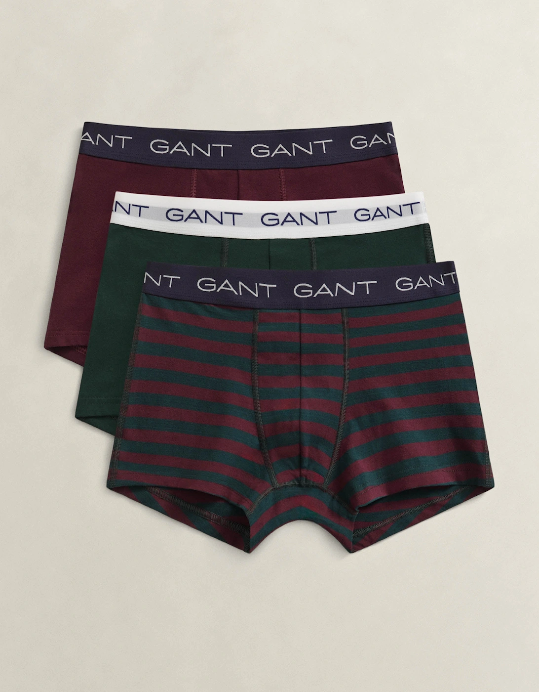 GANT Mens Striped Trunk 3-Pack Gift Box - 374 Tartan Green