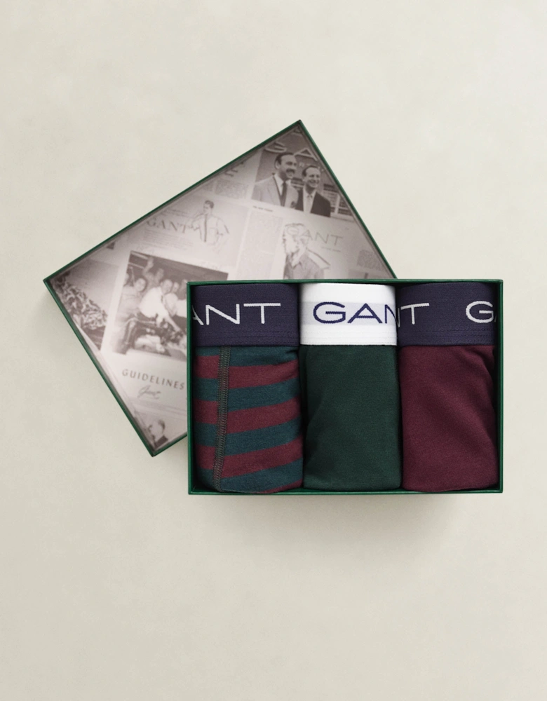 GANT Mens Striped Trunk 3-Pack Gift Box - 374 Tartan Green