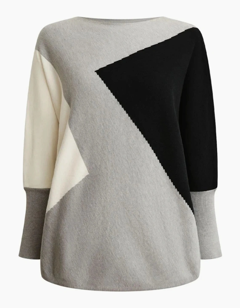 Grey Colour-Block Batwing Knit