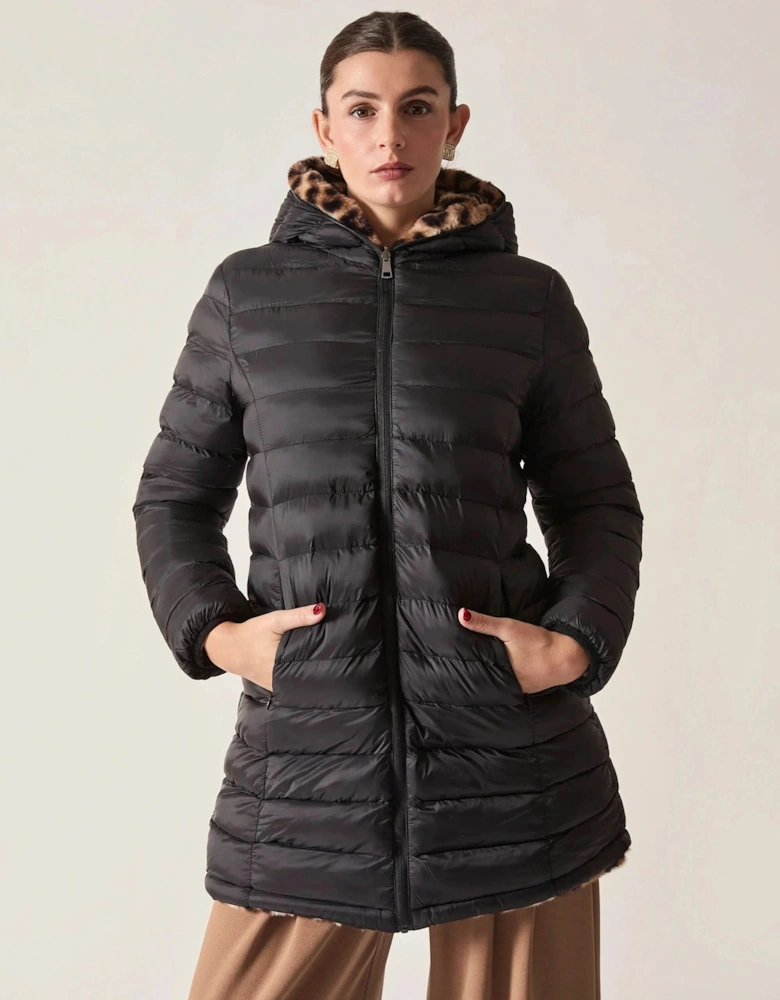 Reversible Leopard Print Hooded Coat