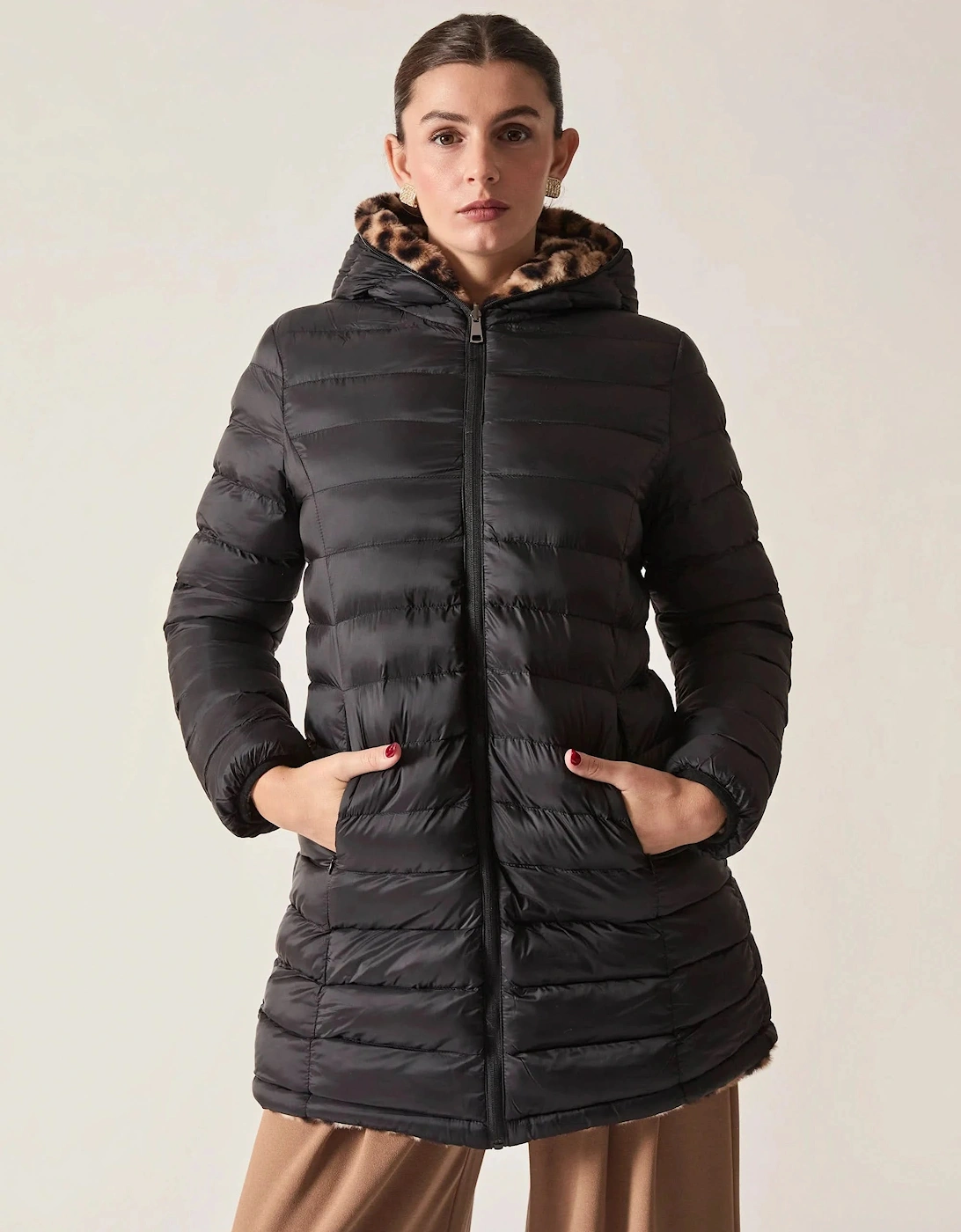 Reversible Leopard Print Hooded Coat