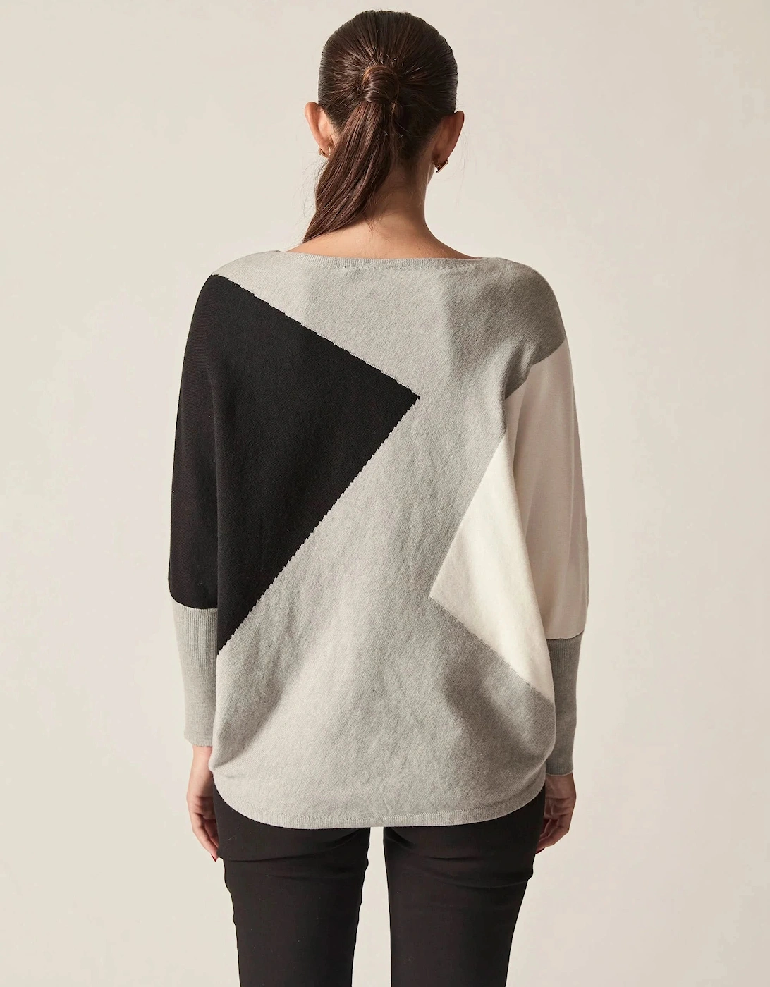 Grey Colour-Block Batwing Knit