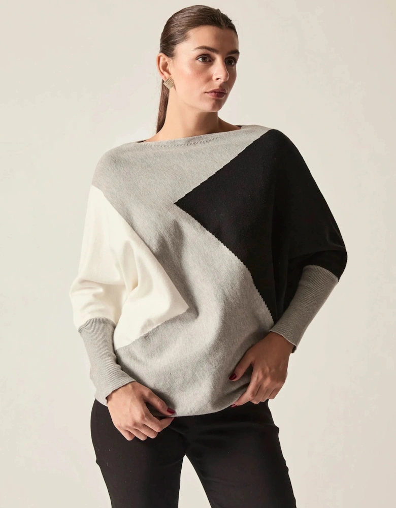 Grey Colour-Block Batwing Knit