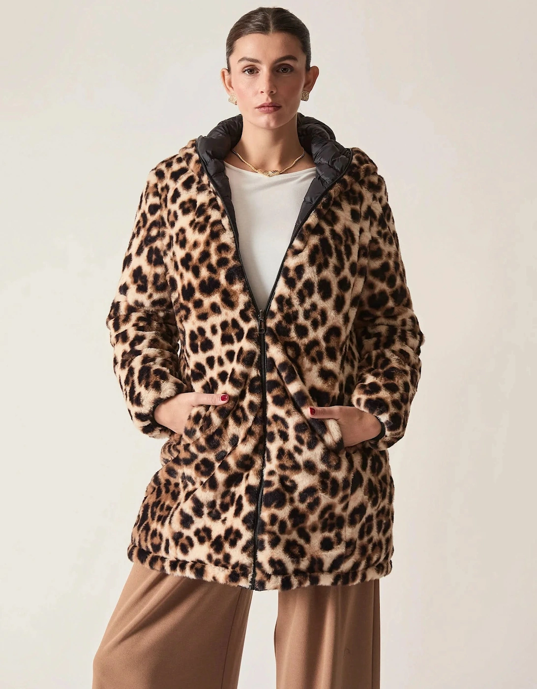 Reversible Leopard Print Hooded Coat