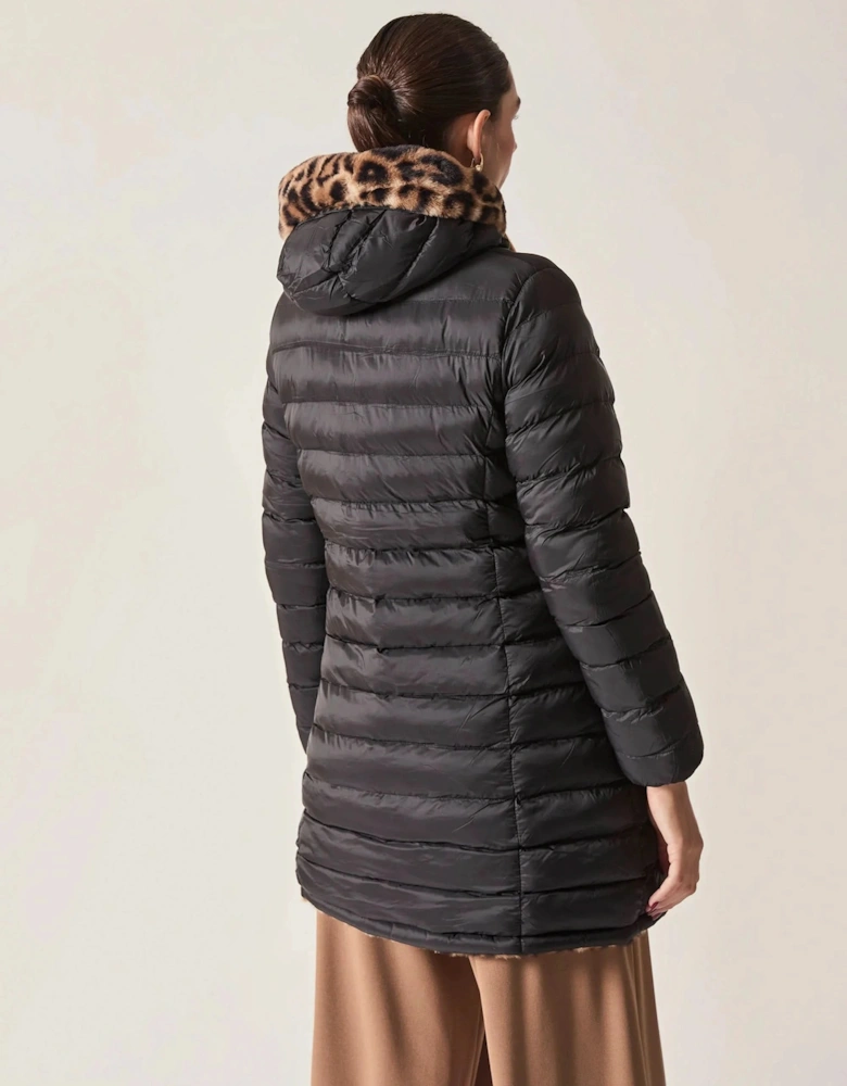 Reversible Leopard Print Hooded Coat