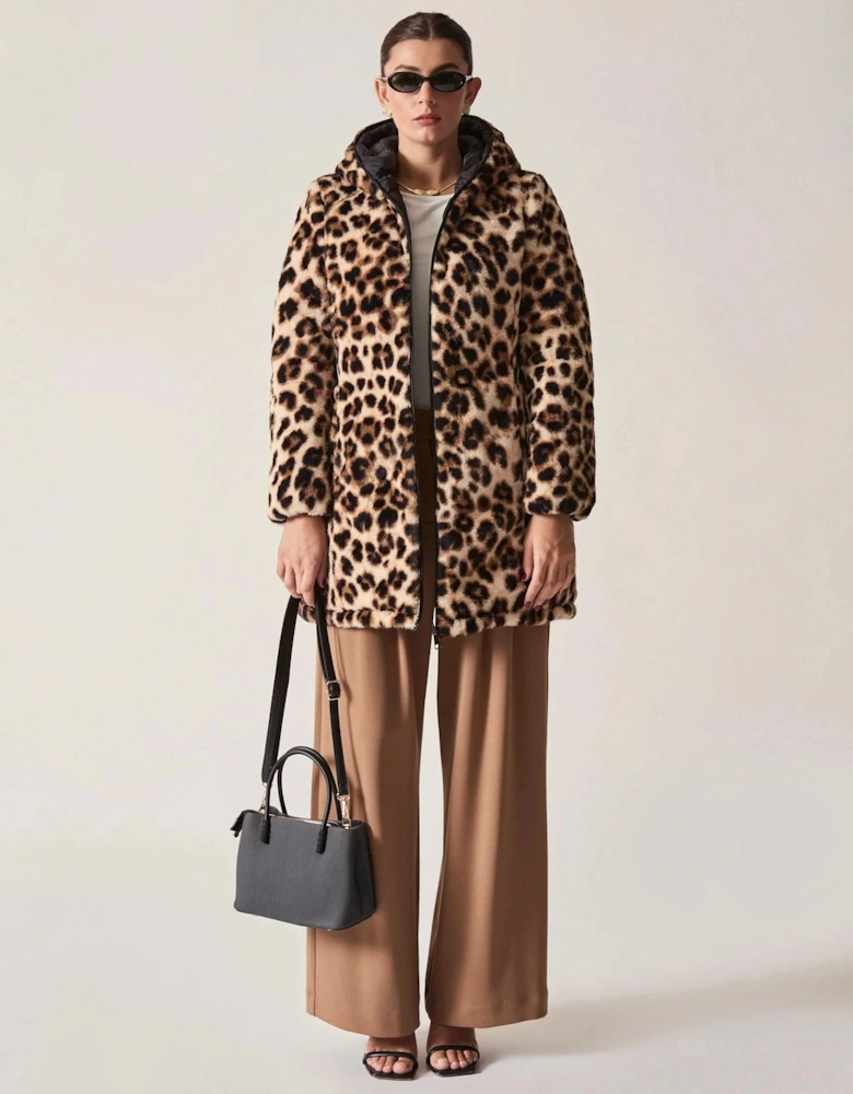 Reversible Leopard Print Hooded Coat