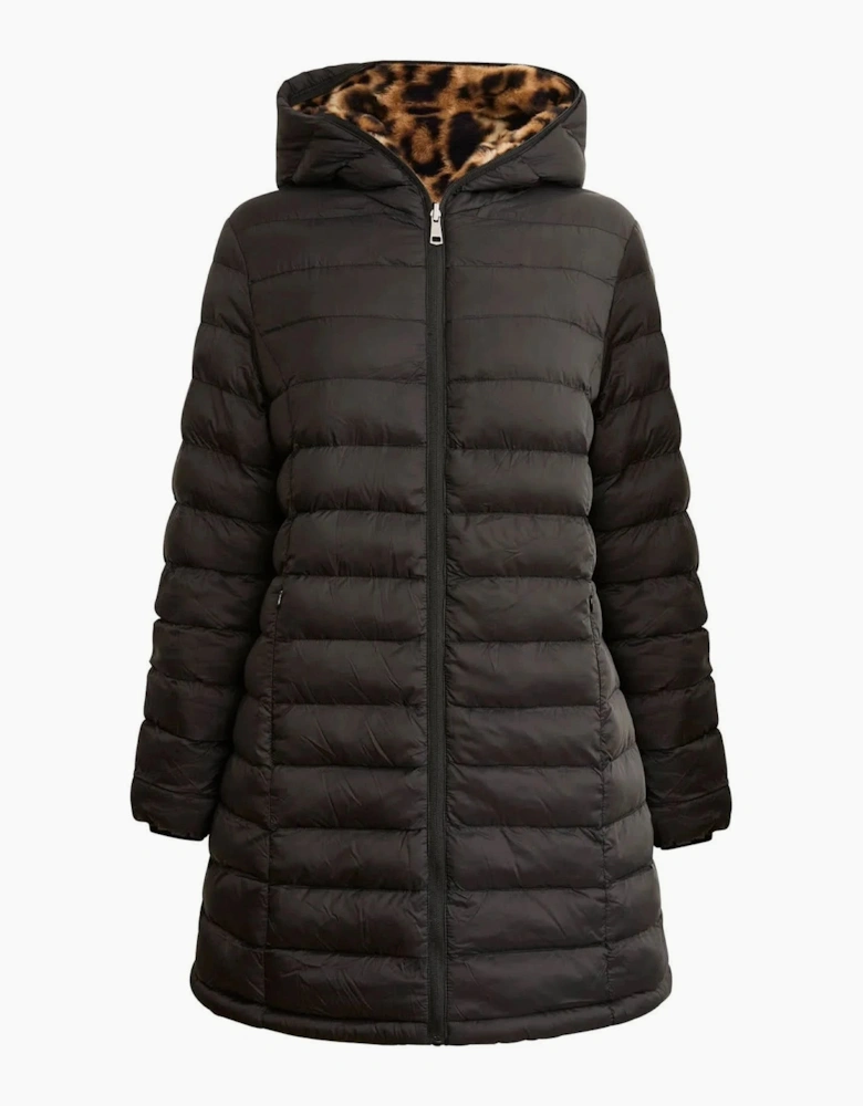Reversible Leopard Print Hooded Coat