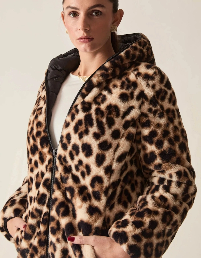 Reversible Leopard Print Hooded Coat