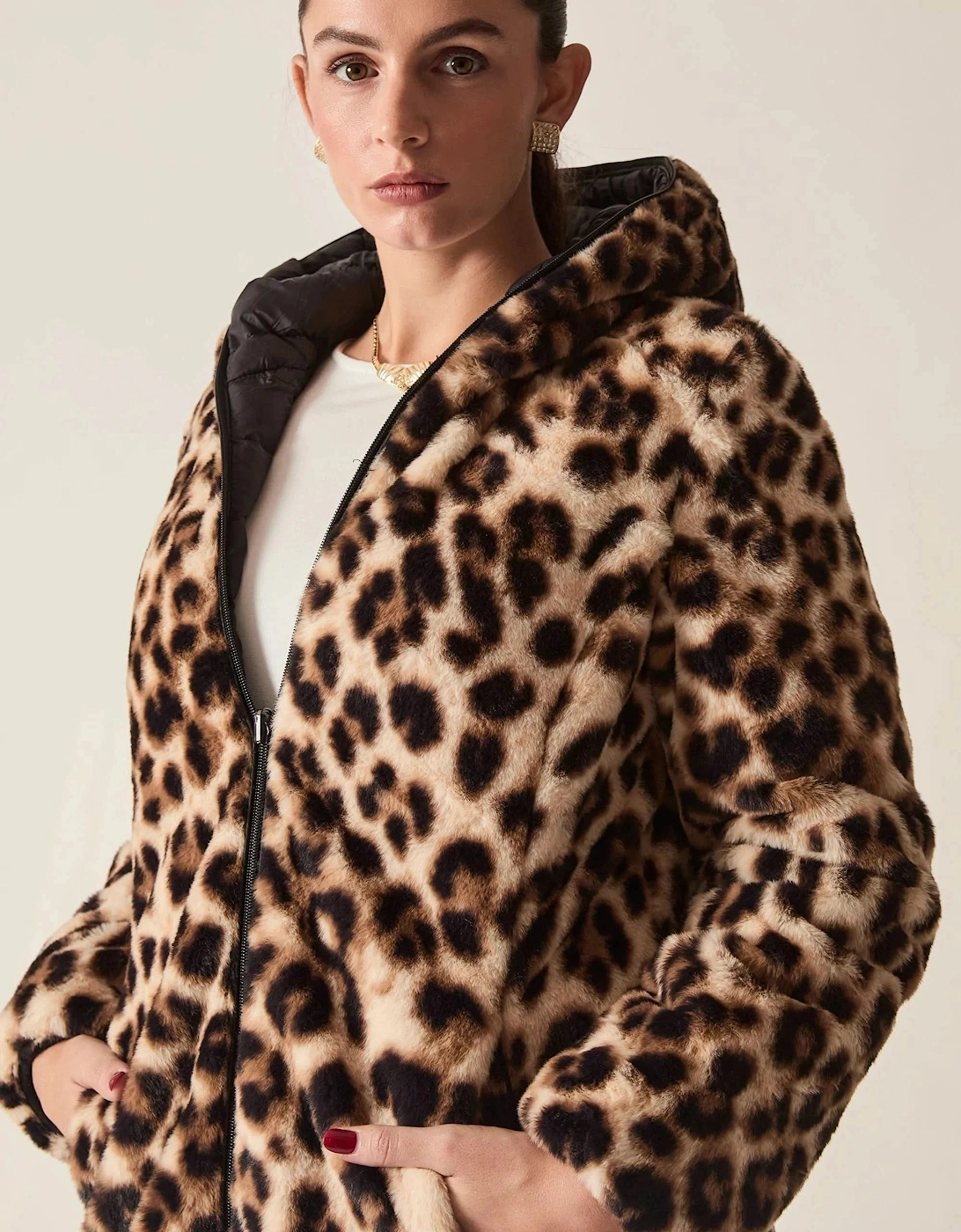 Reversible Leopard Print Hooded Coat