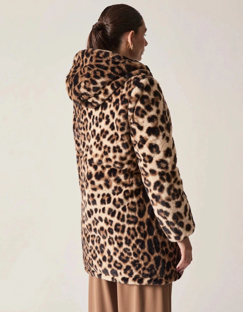 Reversible Leopard Print Hooded Coat