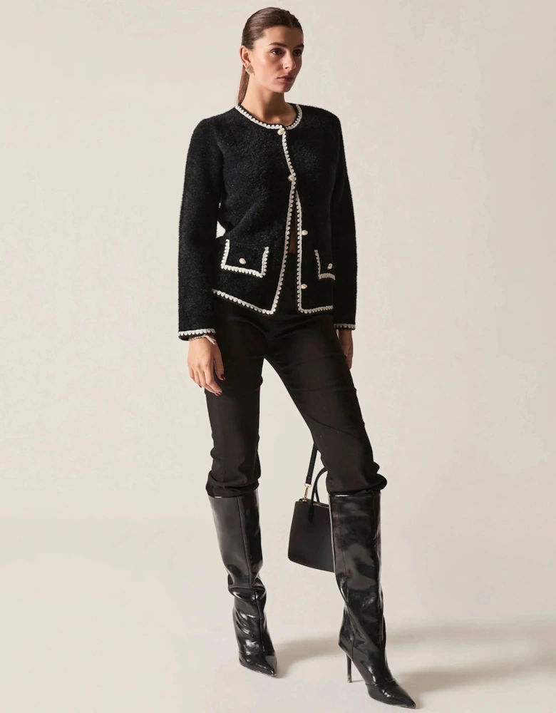 Black Contrast Trim Knit Cardigan