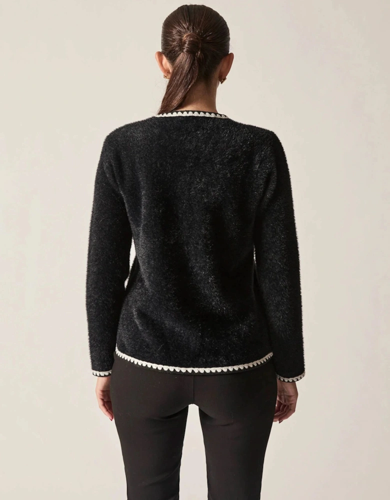 Black Contrast Trim Knit Cardigan