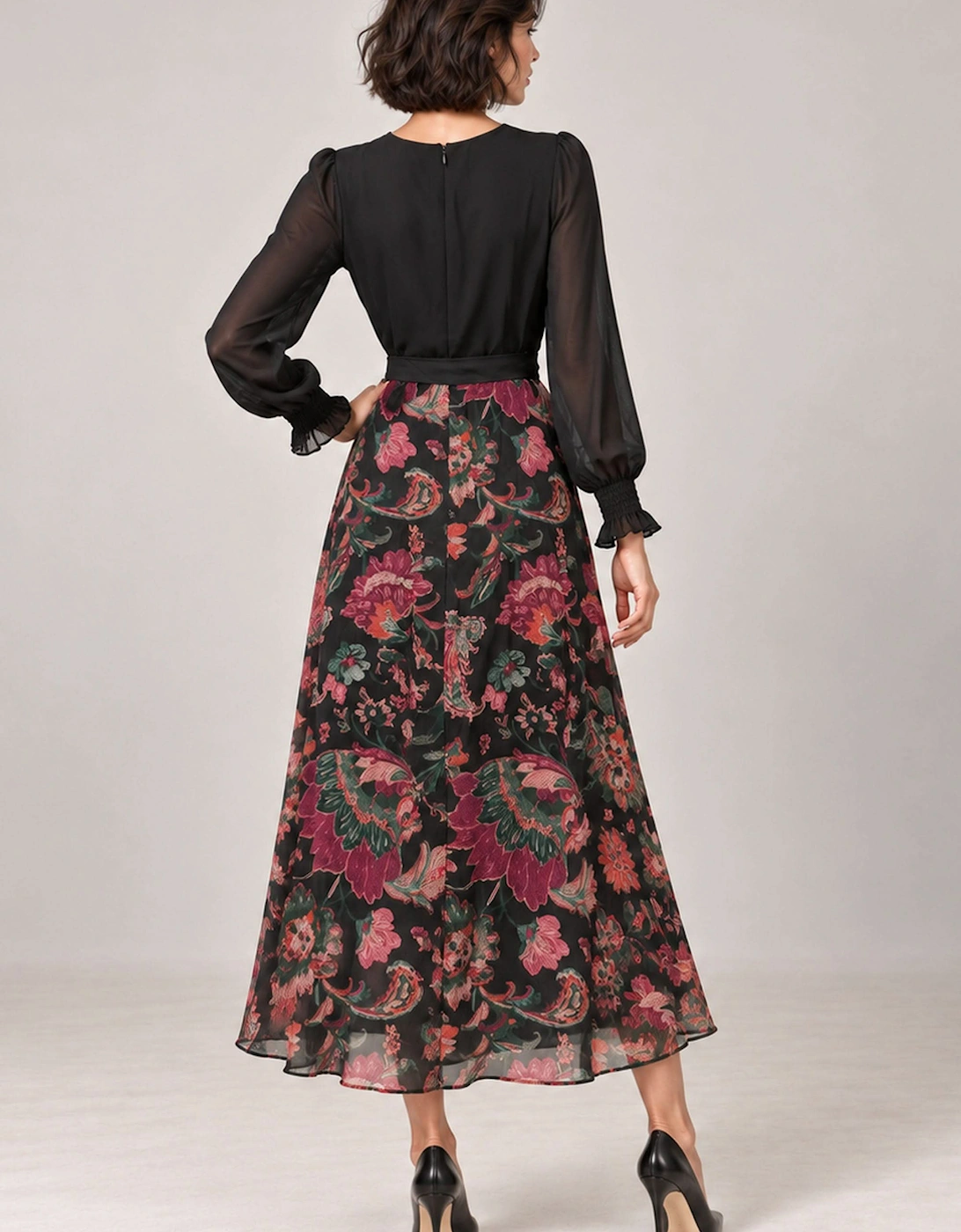 Black Floral Midi Dress