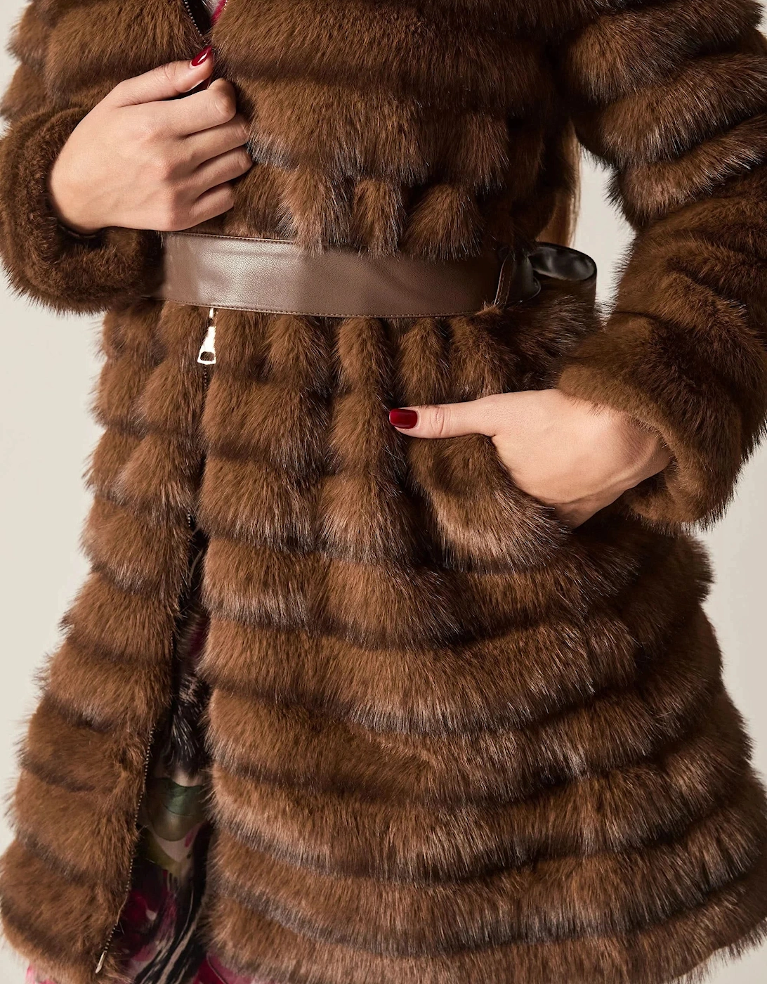 Chocolate Brown Ribbed Faux-Fur Coat
